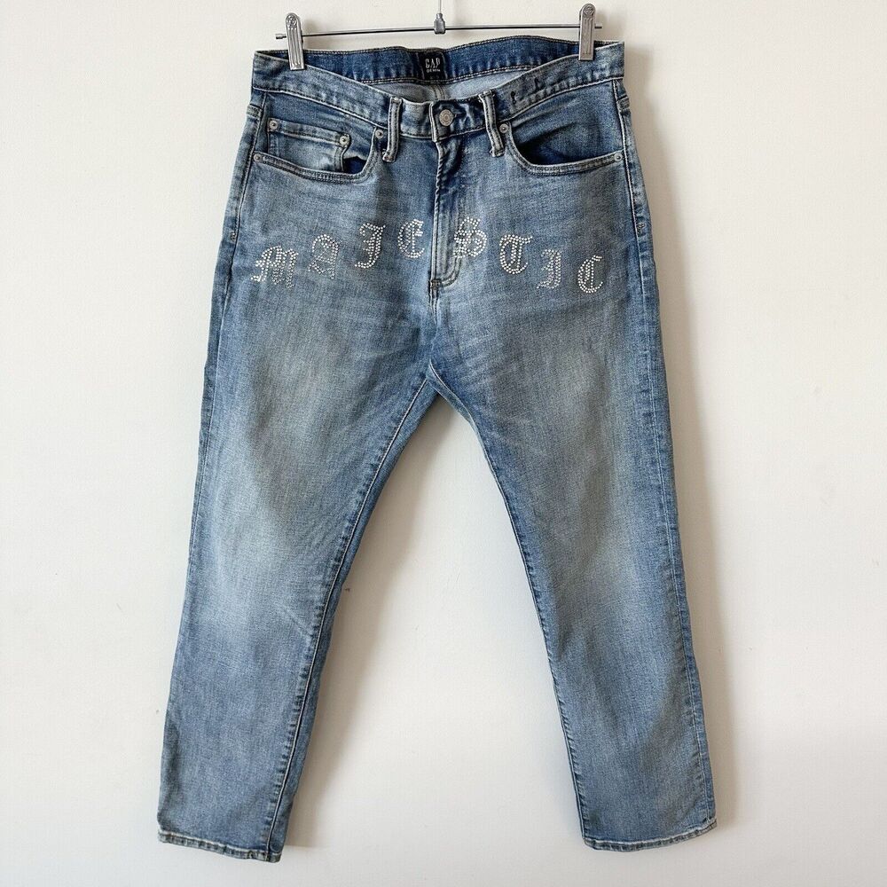 Custom Old English Majestic Rhinestone Gap Slim Jeans